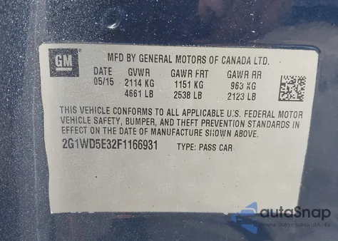 2015 Chevrolet Impala Limited Police from USA, damaged, VIN 2G1WD5E32F1166931